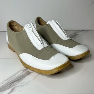 Walter Genuin Linea Stretch Made in Italy White and Tan Zip-Up Shoes Size 10.5